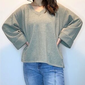 Sage green knit v neck pullover top (new & never worn)